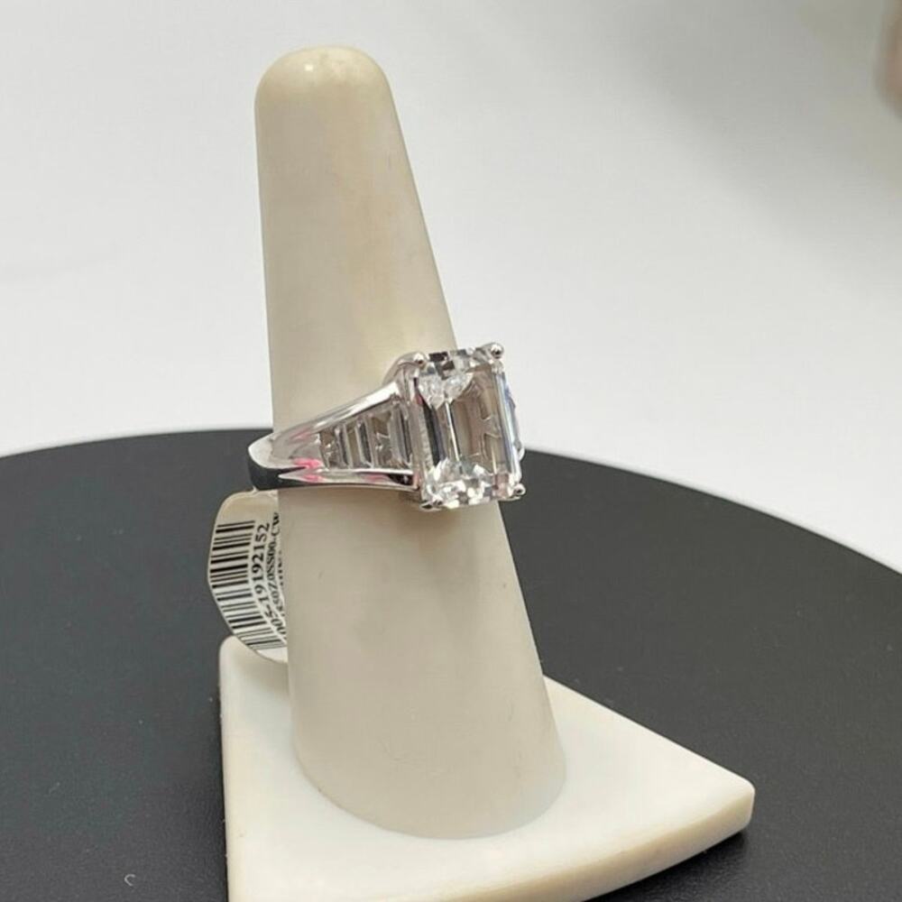 Designer Emerald Cut Lab Created White Sapphire Sterling Silver Ring Sz‎ 7 1/4